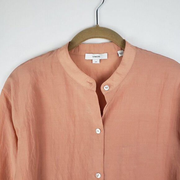 Vince Bishop Collar Cupro Blend Shirt Button Up Long Sleeve Top Peach Womens S - Picture 3 of 10